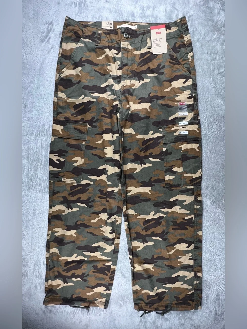 Levis 94 Baggy Cargo Pants Camo Mens 30x30 Military Green Brown Loose Fit Twill